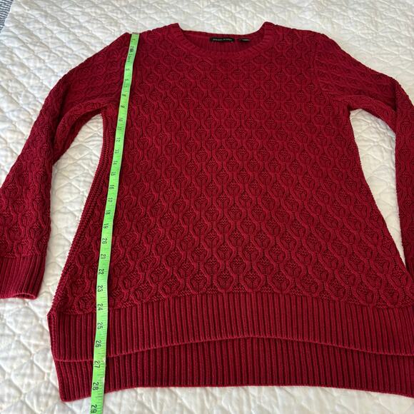 Vintage Red Cable Knit Sweater – Medium Cozy Luxe Cotton Pullover Retro - Picture 7 of 8